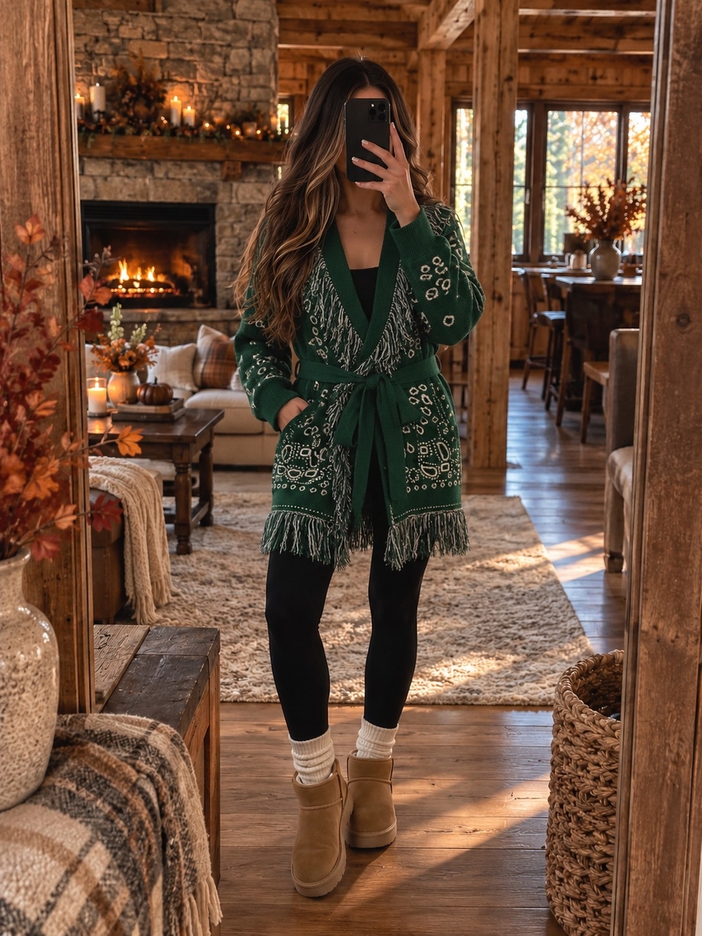 Sugarlips Green Fringe Open-Front Cardigan Sweater